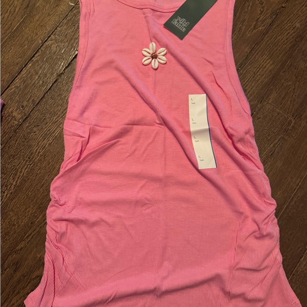 wild fable Pink Ribbed Tank Top with Daisy Shell Accent